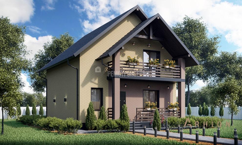 2. Проект одноэтажного дома в современном стиле с двускатной кровлей, t-31-01, площадью - 94 кв c мансардой, терассой, балконом